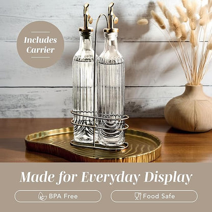 COOK WITH COLOR Glass Olive Oil Bottle Dispenser - 2 Pack- 17oz Oil and Vinegar Cruet - Olive Oil Carafe Decanter for Kitchen, Elegant Fluted, Brown - Image 6