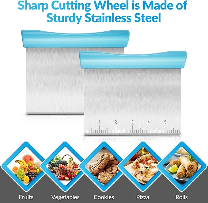 Upgraded 304 Stainless Steel Multi-Purpose Bench Scraper with Measurement Marks, Dishwasher Safe, Dough Cutter for Pizza, Bread and Cookie Dough Vegetable Chopper, Baking Supplies, Blue - Image 6