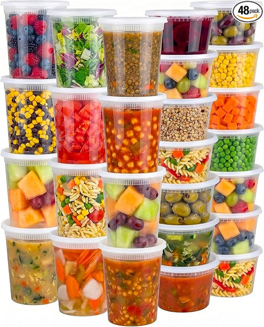JoyServe 48 Sets Deli Containers with Lids – 16oz & 32oz – Leak Proof, Microwaveable, Dishwasher & Freezer Safe – Plastic Food Storage & Soup Containers by JoyServe