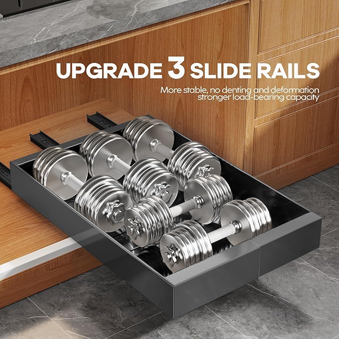 Seinloes 2 Pack Expandable (9"-14") Pull Out Cabinet Organizer 21" Deep With Raising Pad for Framed Cabinets,Upgrade 3 Slide Rails Slide Out Drawers,No Drill Roll Out Shelves Adhesive,Black - Image 5