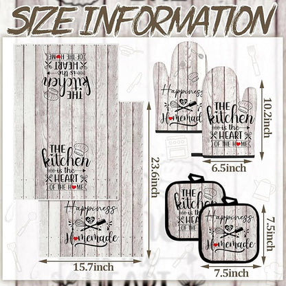 Sratte 6 Pcs Kitchen Decor Accessories Set Farmhouse Towels Pot Holders Oven Mitts Set 2 Dish Towels 2 Potholders 2 Cooking Mittens Oven Glove for Christmas Baking Cooking(White Wood Grain) - Image 4