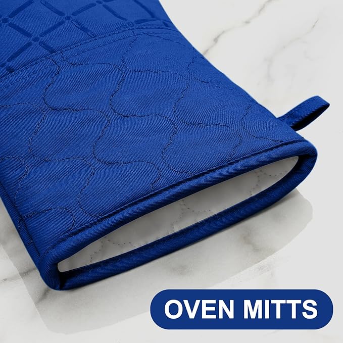 Oven Mitts Pot Holders Sets/Kitchen Towels and Dishcloths, Oven Gloves Kitchen Dish Towels 500 Degree Heat Resistant Potholders with Non-Slip Silicone Surface for Cooking, Grilling, Baking-Royal Blue - Image 3