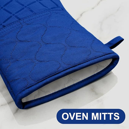 Oven Mitts Pot Holders Sets/Kitchen Towels and Dishcloths, Oven Gloves Kitchen Dish Towels 500 Degree Heat Resistant Potholders with Non-Slip Silicone Surface for Cooking, Grilling, Baking-Royal Blue - Image 3