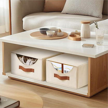 Homsorout Stackable Storage Drawers - Collapsible Storage Bins with Drawers, 6 Pack Closet Shelf Organizer Basket, Fabric Pull Out Organizer for Bedroom, Living Room, Dorm, Beige