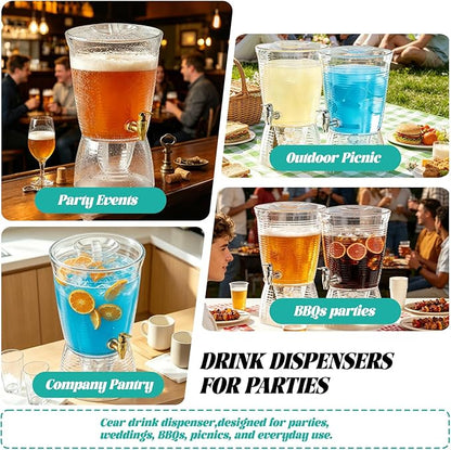 2 Pack Drink Dispenser for Parties 1.6 Gallon, Large 6L Plastic Water Dispenser, Juice Beverage Dispensers for Counter Tops for Restaurants, Hotels, BBQ, Picnic, Party