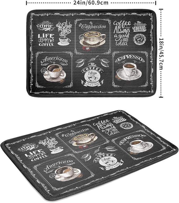 Giwawa Coffee Bean Maker Dish Drying Mat for Countertops, 18x24 inch Absorbent Microfiber Espresso Cup Spill Mats Black Machine Drainer Mat Dish Drainer Rack Mat Protector Kitchen Accessories Bar