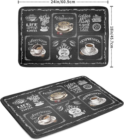 Giwawa Coffee Bean Maker Dish Drying Mat for Countertops, 18x24 inch Absorbent Microfiber Espresso Cup Spill Mats Black Machine Drainer Mat Dish Drainer Rack Mat Protector Kitchen Accessories Bar