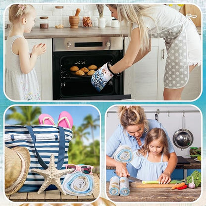 6 Pcs Summer Beach Kitchen Towels Pot Holders and Oven Mitts Set Include Coastal Dish Towel Beachy Rustic Oven Gloves Heat Resistant Potholders for Christmas Kitchen Gift - Image 4