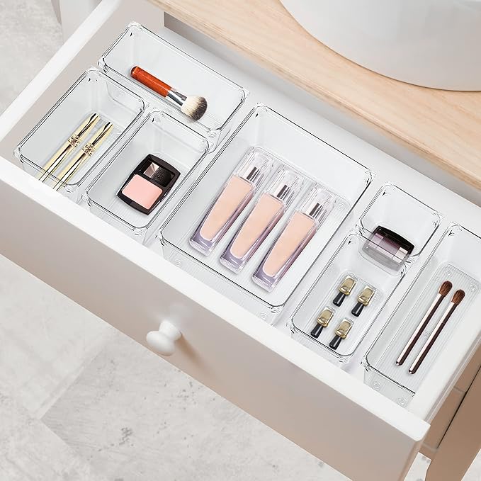 Ravinte 6 Pack Drawer Organizer - 6" X 9" Plastic Storage Bins, Acrylic Organizers with Non-Slip Pads Clear Desk Storage Tray for Makeup, Jewelries, Kitchen Utensils, Bathroom and Office - Image 8