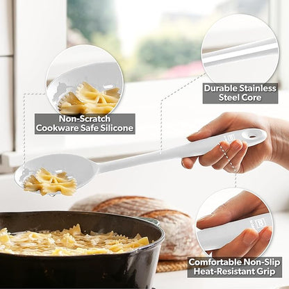 DI ORO Silicone Spoons for Cooking - Large Kitchen Utensils for Mixing, Serving, & Stirring - 600F Heat-Resistant Non Stick - Big Solid & Slotted Basting Spoons - Dishwasher Safe (2pc, Stone) - Image 3