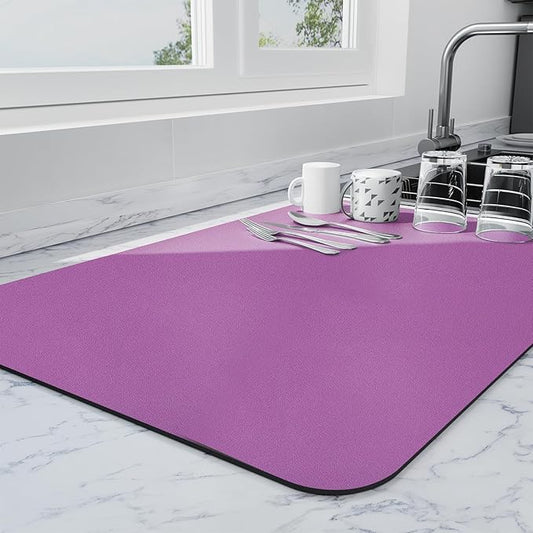 Ecotrim - Dish Drying Mat for Kitchen Counter | Coffee Bar Mat for Countertops | Heat Resistant Drainer Mat with Non-slip Rubber Backed | Hide Stain Kitchen Absorbent Draining Mat | Purple 18"x32" by Unknown