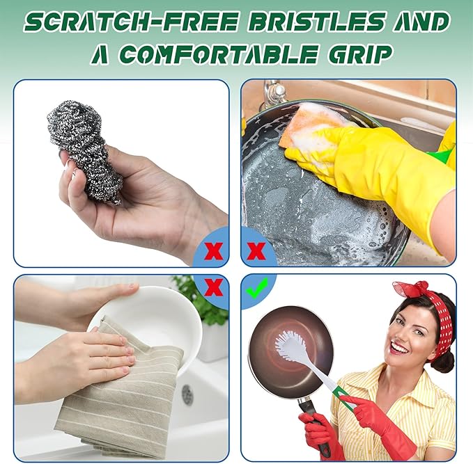 Hsei 30 Pcs Kitchen Scrub Dish Brush Bulk with 11 Inch Handle Cleaning Dish Scrubber with Stiff Bristles Washing Scrub Brushes for Housekeeping for Pots and Pans, Kitchen Sink (Green) - Image 3