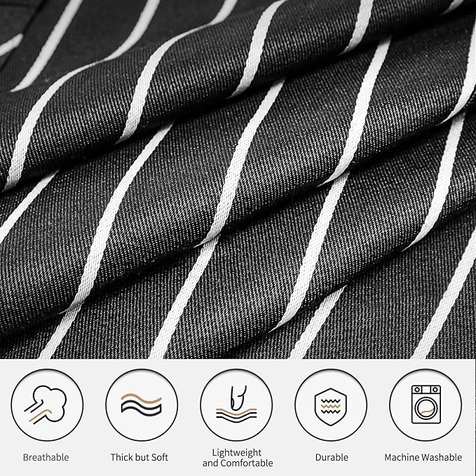 NLUS 2 Pack Cooking Aprons for Women with Pockets Adjustable Kitchen Bib Aprons for Women Men Chef, Black/White Stripe (Black/White Stripes) - Image 2