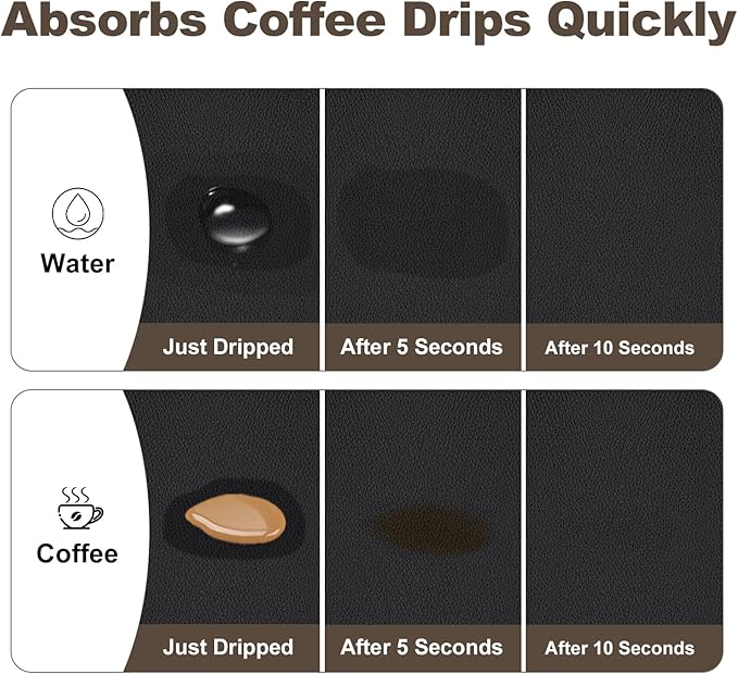 Coffee Mat,Absorbent Dish Drying Mat for Kitchen Counter,Coffee Bar Mat,Non-Slip Rubber Backed,Hide Stains & Quick Dry,for Espresso Machine,Coffee Station,Cups & Sink,16" x 24"(Black)