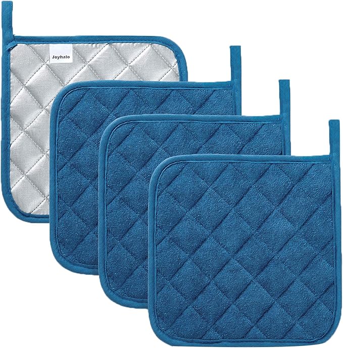 Joyhalo 4 Pack Pot Holders for Kitchen,Cotton Oven Holder with Great Heat Resistance,Non Slip Hot Pads for Kitchen Clearance,Federal Blue by Joyhalo