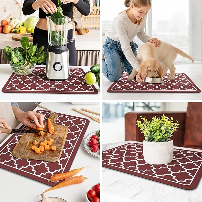 WISELIFE Dish Drying Mat Super Absorbent Drying Mat Large Dish Drying Mats for Kitchen Counter Easy Clean Dish Mat Kitchen Drying Mat16"x 24" Stylish Red - Image 6