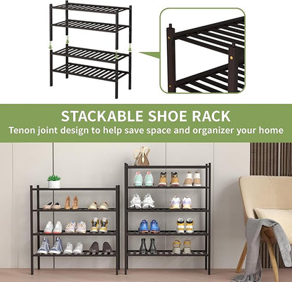 ROMGUAR CRAFT 4 Tier Bamboo Shoe Rack for Closet Free Standing Wood Shoe Shelf for Entryway Small Space Stackable 27"x11"x26" (Brown) - Image 5