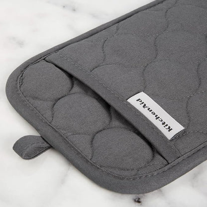 KitchenAid Quilted Cotton Terry Cloth Oven Mitt, Pot Holder, Kitchen Towel 4-Pack Set, Heat Resistant, Silicone Grip, Gift Set, Charcoal Grey, 16"x26", 7"x13" & 7"x10" - Image 5
