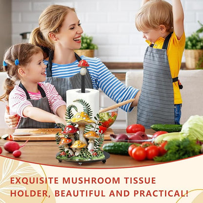 Thyle Mushroom Paper Towel Holder with Round Base Mushroom Bathroom Decor Gifts Rustic Dispenser Kitchen Paper Holder Stand for Christmas Housewarming Farmhouse Countertop Toilet Home Accessories