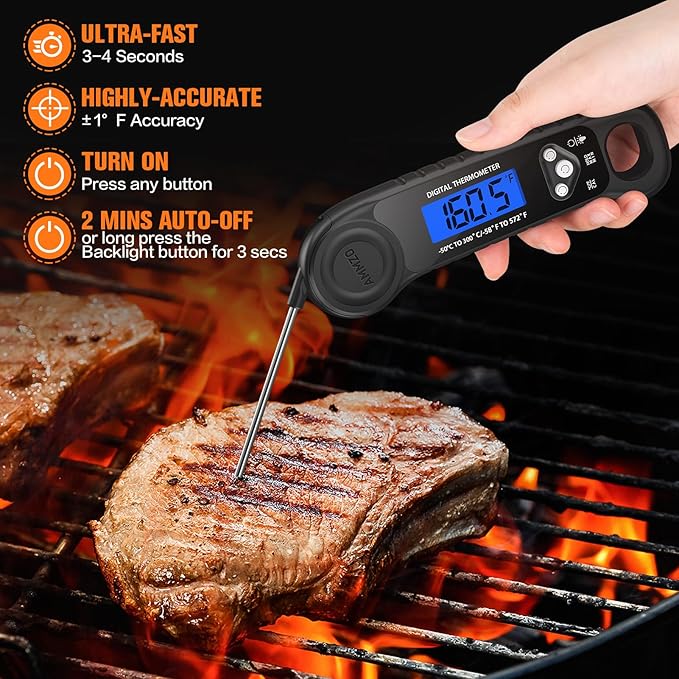 AMMZO Meat Thermometer Digital, Instant Read Food Thermometer for Cooking, Grilling, Baking, Frying & Candy Making, Essentials Kitchen Gadgets Accessory, Gifts for Men Women Dad Mom Birthday - Image 2