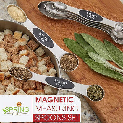 Spring Chef Stainless Steel Magnetic Measuring Spoons Set of 8 with Leveler, Dual Sided Metal Teaspoon & Tablespoon Measuring Spoons, Nesting Kitchen Gadgets for Baking & Cooking - 2 Pack - Black - Image 7