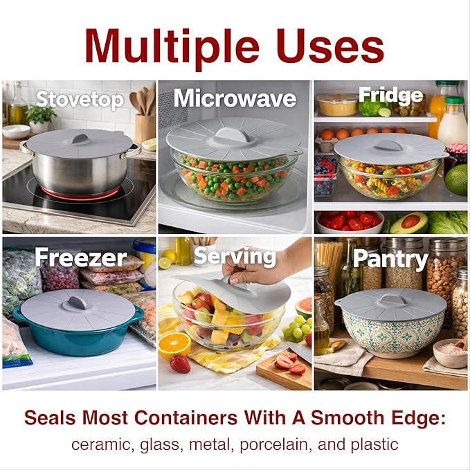 HIC Kitchen Cooking and Storage Lids, High-Heat Silicone, Set of 3 - Image 5