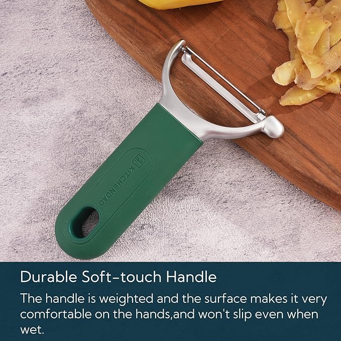 KITCHENDAO Swivel Vegetable Potato Peeler for Kitchen, Japanese Stainless Steel Sharp Blade, Heavy Duty Die-cast Construction Y Peeler, Built-in Eye Remover, Soft-touch Handle, Dishwasher Safe, Green - Image 5
