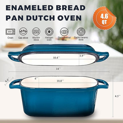 4.6 Quart Dutch Oven for Sourdough Bread Baking, Combo Oval Enameled Cast Iron Bread Pan with Lid, Bread Dutch Oven for a Crispy Crust, Teal - Image 4
