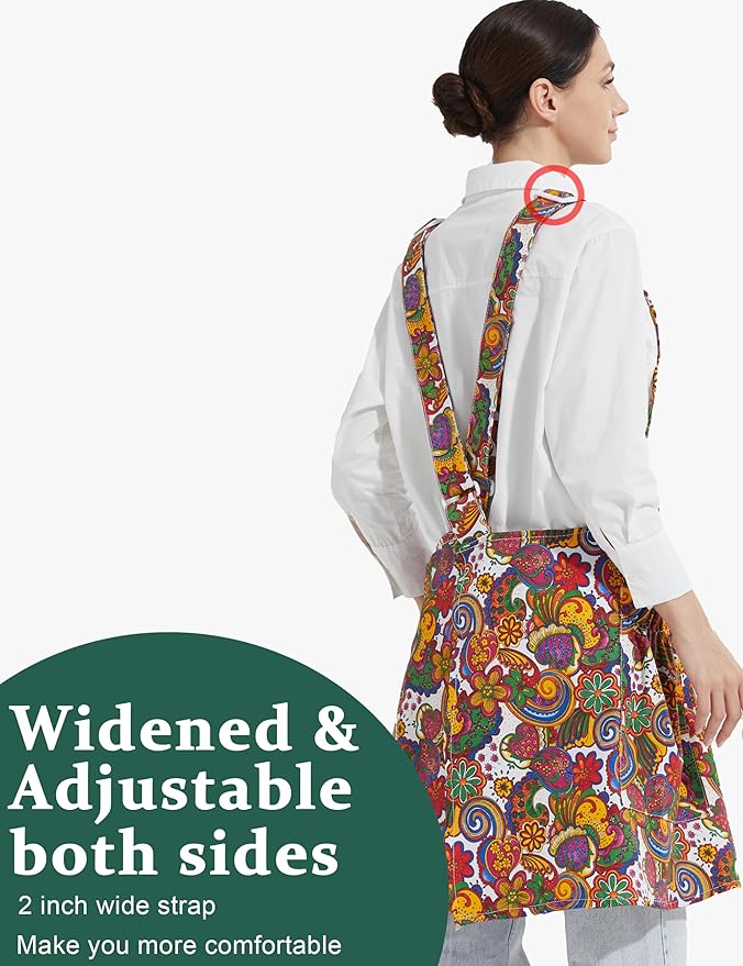 Cozy Adjustable Cross Back Aprons for Women with Pockets Cotton Linen Cooking Kitchen Baking