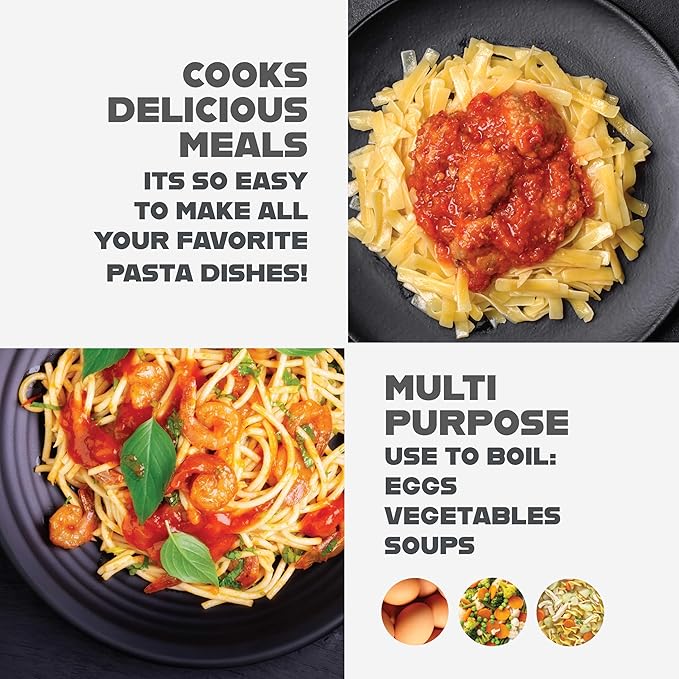 GOTHAM STEEL 5 Qt Nonstick Pasta Pot with Strainer Lid & Twist and Lock Handles, Ceramic Stock Pot with Tempered Glass Lid, Metal Utensil Safe, for Spaghetti Soup & Noodles, Dishwasher Safe, Black - Image 5