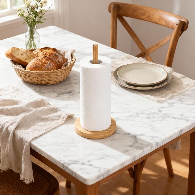 WORHE Bamboo Paper Towel Holder Countertop 1 Pack Thick Sturdy Base, Standing Paper Towel Roll Holder for Kitchen Bathroom Vanity Countertop, Paper Towel Dispenser for Bathroom (YGC017) - Image 2