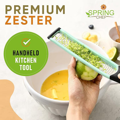 Spring Chef Premium Lemon Zester Grater with Handle - Fruit, Lime, Orange, Nutmeg, Garlic Grater - Heavy Duty Kitchen Tool - Stainless Steel Citrus Zester with Blade Cover - Fine Shred - Mint/Black - Image 3