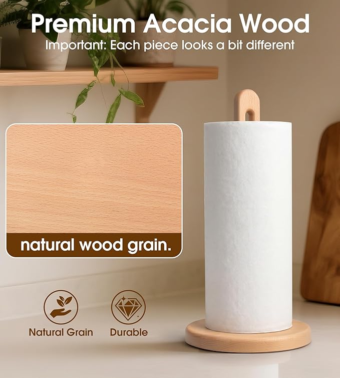 Wooden Paper Towel Holder Stand for Jumbo Roll - Stylish Kitchen Paper Rack Bathroom Towel Roll Stand Organizer, UB, Solid Wood Simply Standing Countertop Paper Roll Holder, Large - Image 4