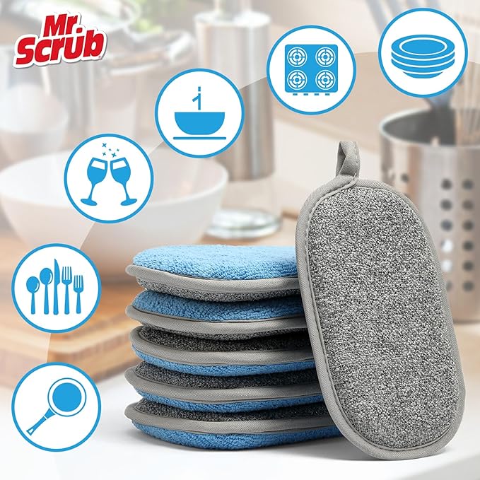 All-Purpose Sponges Kitchen, Non Scratch Dish Sponge for Washing Dishes Cleaning Kitchen, Rough Scrubbers Side for Non-Stick Cookware, Soft Microfiber Scrub Side for Dishes（6 Pack, Large） - Image 4