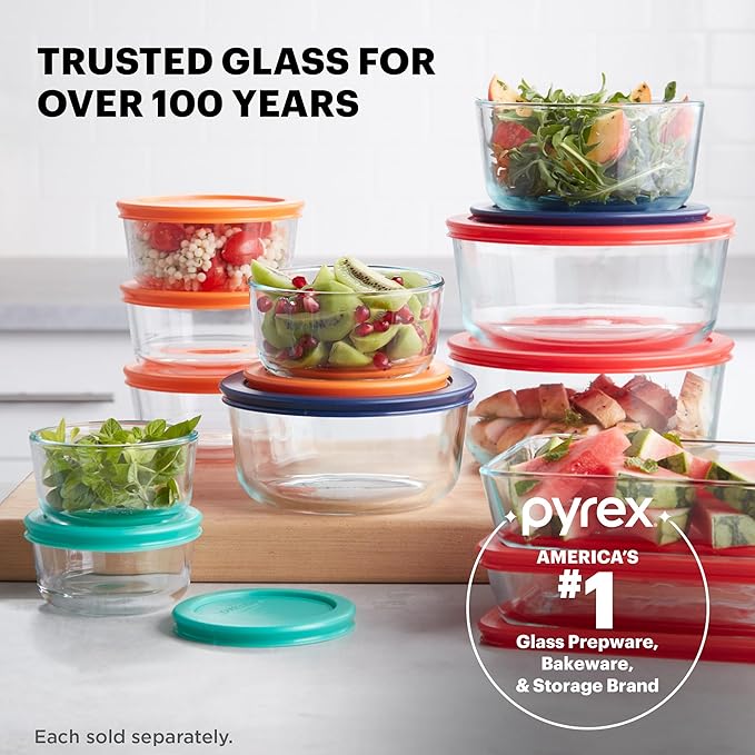 Pyrex Simply Store Glass Food Storage Container, Snug Fit Non-Toxic Plastic BPA-Free Lids, Freezer Dishwasher Microwave Safe, 4 Cup - Image 6