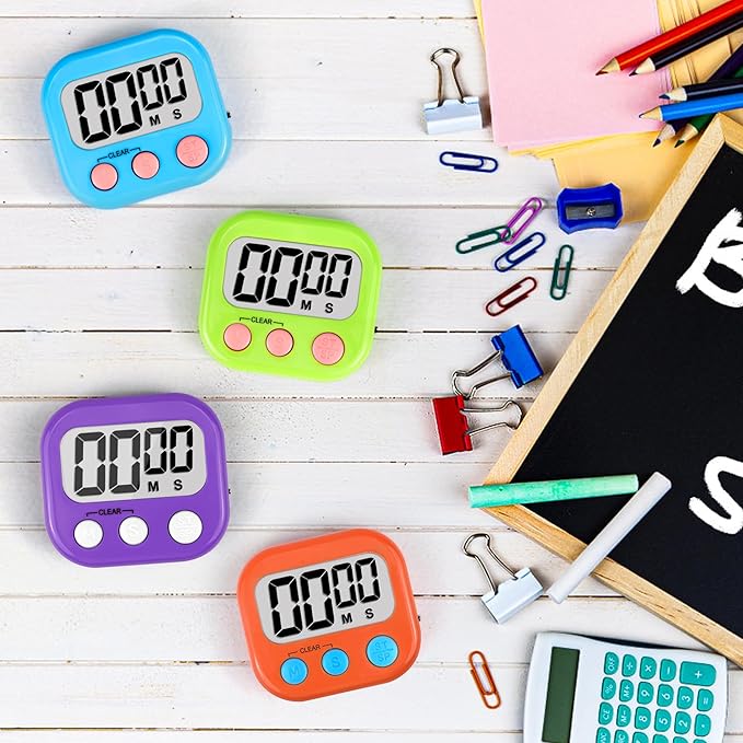 Digital Timer for Kids Teacher Supplies Classroom Timer for Study Learning Management Kitchen Work Exercise-4Pack Blue Green Orange Purple - Image 2