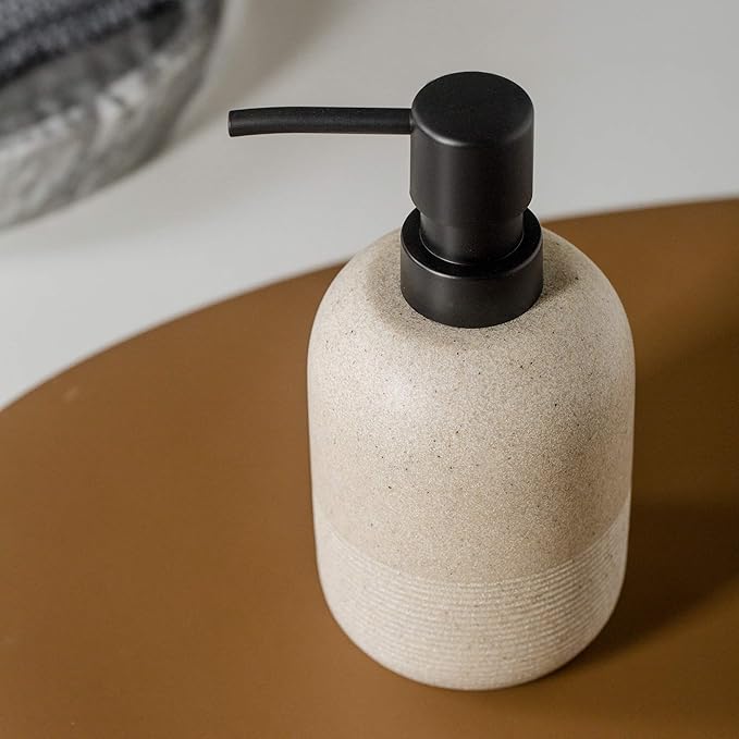 GalDal 2pcs/Set Beige Hand Soap Dispenser Sets,Resin Liquid Soap Dispenser for Bathroom Countertop,Bathroom Lotion Dispensers-10.6oz. - Image 3