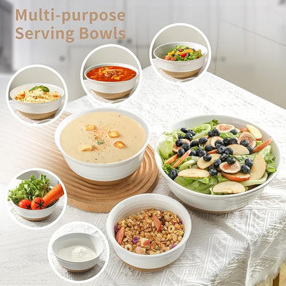 HASENSE Ceramic Mixing Bowls, Large Serving Salad Pasta Bowls Set, 2.1/1.0/0.5 Qt for Entertaining, White Nesting Batter Bowls for Prepping Baking, Dishwasher Microwave Safe, Set of 3 - Image 5