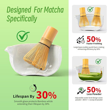 TEANAGOO Matcha Whisk Set,7 Pcs Matcha Start Set Lt.Grey,Matcha Kit for Ceremony,Matcha Tea Set with Whisk and Bowl with All Accessories,Gift for Friend/Family
