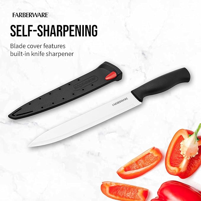 Farberware Edgekeeper Slicing Knife with Self-Sharpening Blade Cover, 8 Inch, Black - Image 3