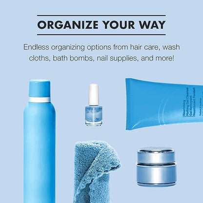 madesmart Two-Tier Bathroom Cabinet Organizer, Sliding Drawer Storage for Bottles, Sponges & Cleaning Supplies, Blue - Image 5