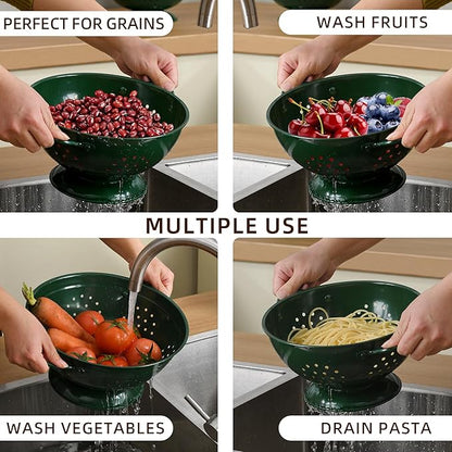 Metal Colander Set of 3, Strainer Basket with Handles perfect for Spaghetti, Pasta, Berry, Vegetable, Fruit, Solid Base Powder Coated Kitchen Essential Strainer Set, 1 & 3.5 & 5 Qt (Dark Green) - Image 6