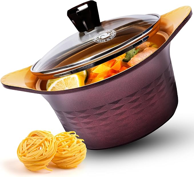 Korea King Premium Nonstick Cooking Pot with Glass Lid - Made in Korea - 1.5 Quarts Ceramic-Coated Simmer Pasta Pot, Multi Cookware Compatible for Ramen Noodle Soup, Stew, Rice, Dishwasher Safe