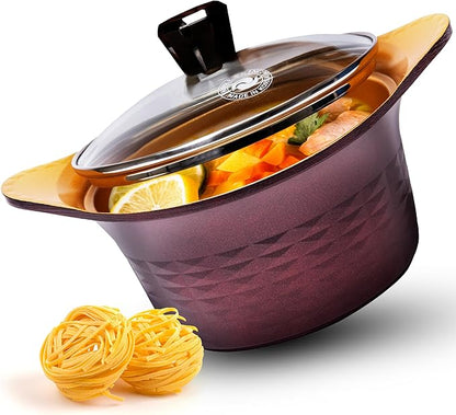 Korea King Premium Nonstick Cooking Pot with Glass Lid - Made in Korea - 1.5 Quarts Ceramic-Coated Simmer Pasta Pot, Multi Cookware Compatible for Ramen Noodle Soup, Stew, Rice, Dishwasher Safe