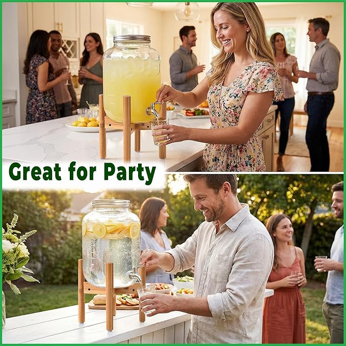 ZPirates Drink Dispenser Stand - Adjustable Bamboo Holder Riser for Compatible Water, Lemonade, Juice & Beverage Dispensers, Mason Jar & Spigot Jugs - Foldable Stand for 7-10 Inch Dispensers