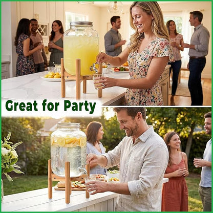 ZPirates Drink Dispenser Stand - Adjustable Bamboo Holder Riser for Compatible Water, Lemonade, Juice & Beverage Dispensers, Mason Jar & Spigot Jugs - Foldable Stand for 7-10 Inch Dispensers