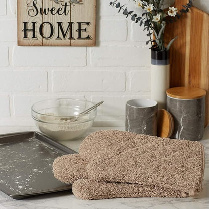DII Basic Terry Collection 100% Cotton Quilted, Oven Mitt, Stone, 2 Piece