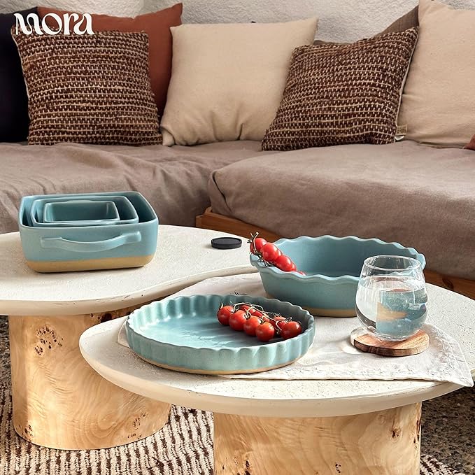 Mora Ceramic Set of 2 Baking Dishes For Casserole, Banana Bread, Brownies, Broiling, Roasting, and Baking. 7x11 in and Loaf Pans - Porcelain Serving Bakeware from Oven to Table. Freezer Safe - Iris - Image 6