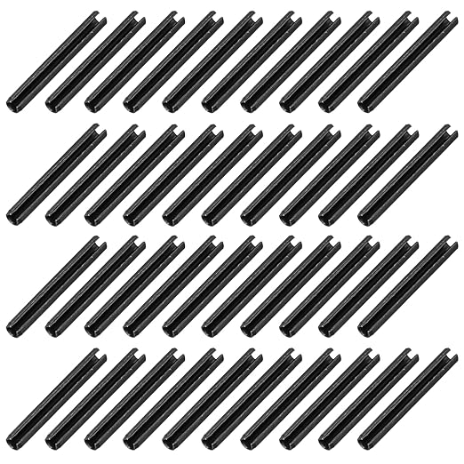 MECCANIXITY 60Pcs Slotted Split Roll Pins 1/5 Inch(5mm) Dia. 1-3/5 Inch(40mm) Length 65Mn Steel Spring Tension Expansion Dowels for Secure Fastening, Black