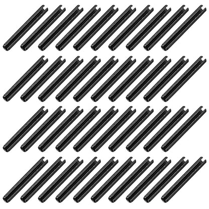 MECCANIXITY 60Pcs Slotted Split Roll Pins 1/5 Inch(5mm) Dia. 1-3/5 Inch(40mm) Length 65Mn Steel Spring Tension Expansion Dowels for Secure Fastening, Black